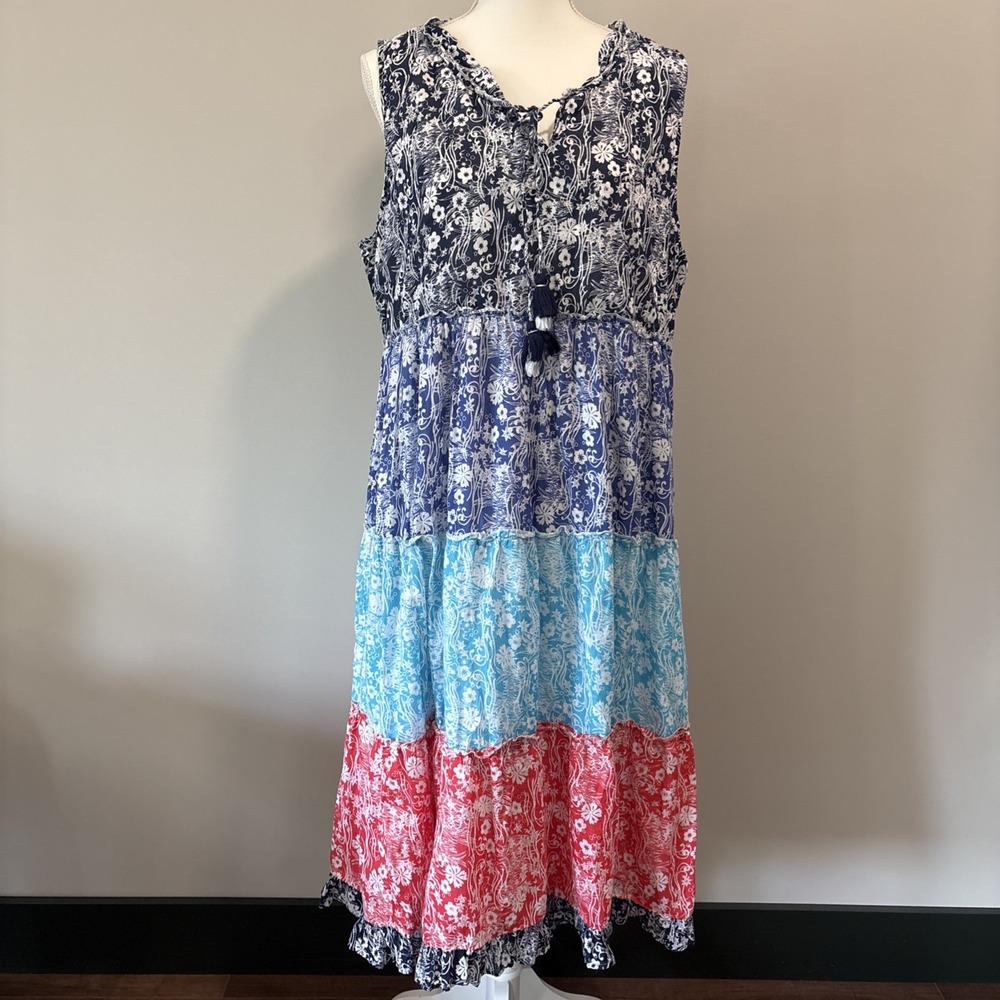 ORIENTIQUE  NATURALLY AUSTRALIAN Dress L Multicolored Tropical Coastal Boho